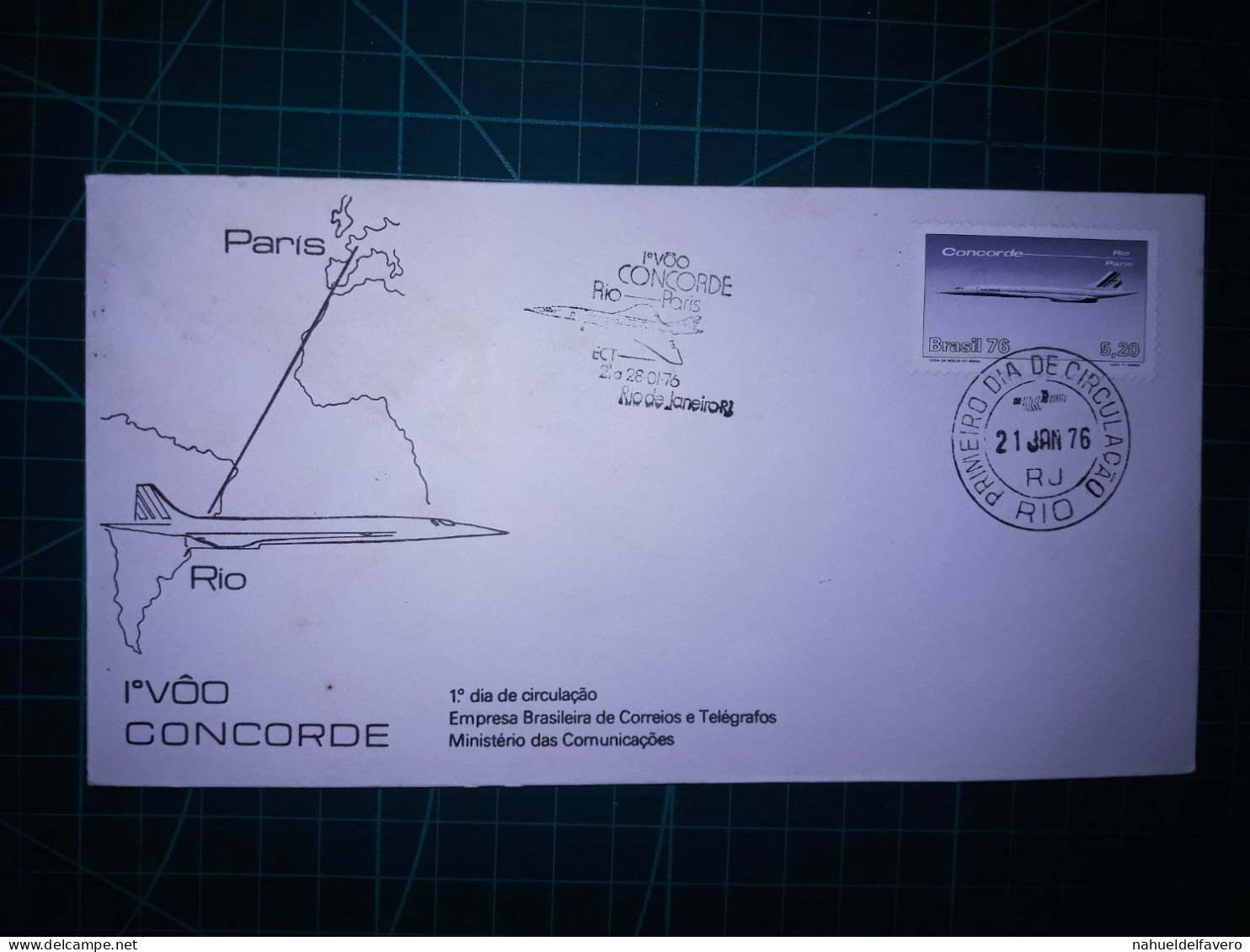 BRÉSIL, Enveloppe FDC Avec Cachet De La Poste Et Timbre Spécial. Commémorative Du "1° Voo Concorde Rio-Paris" - FDC