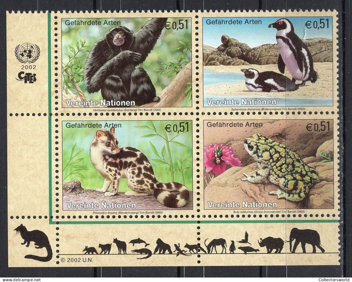 United Nations UN Vienna Serie 4v 2002 Endangered Species Monkey Penguin Cat Frog MNH - Ungebraucht