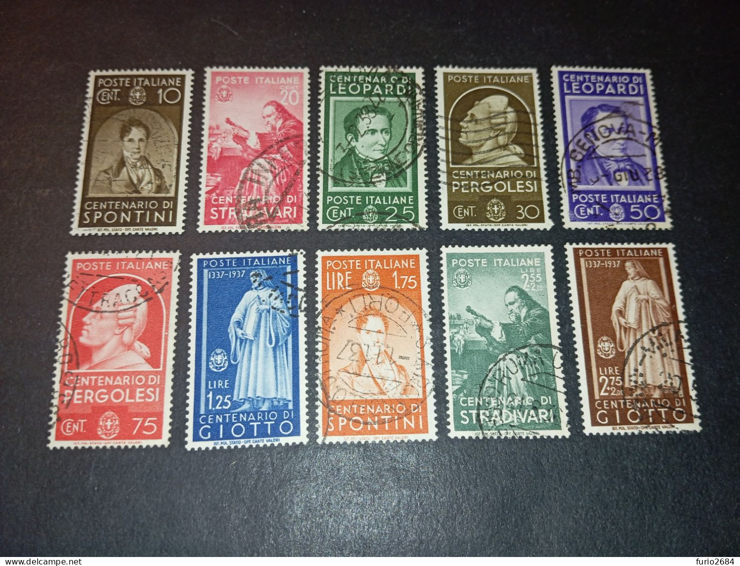 07AL03 REGNO D'ITALIA 1937 CENTENARIO DI UOMINI ILLUSTRI SERIE 10 VALORI "O" - Oblitérés