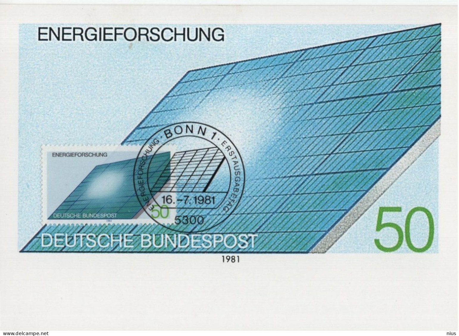 Germany Deutschland 1981 Maximum Card, Energieforschung, Solar Battery, Canceled In Bonn - 1981-2000