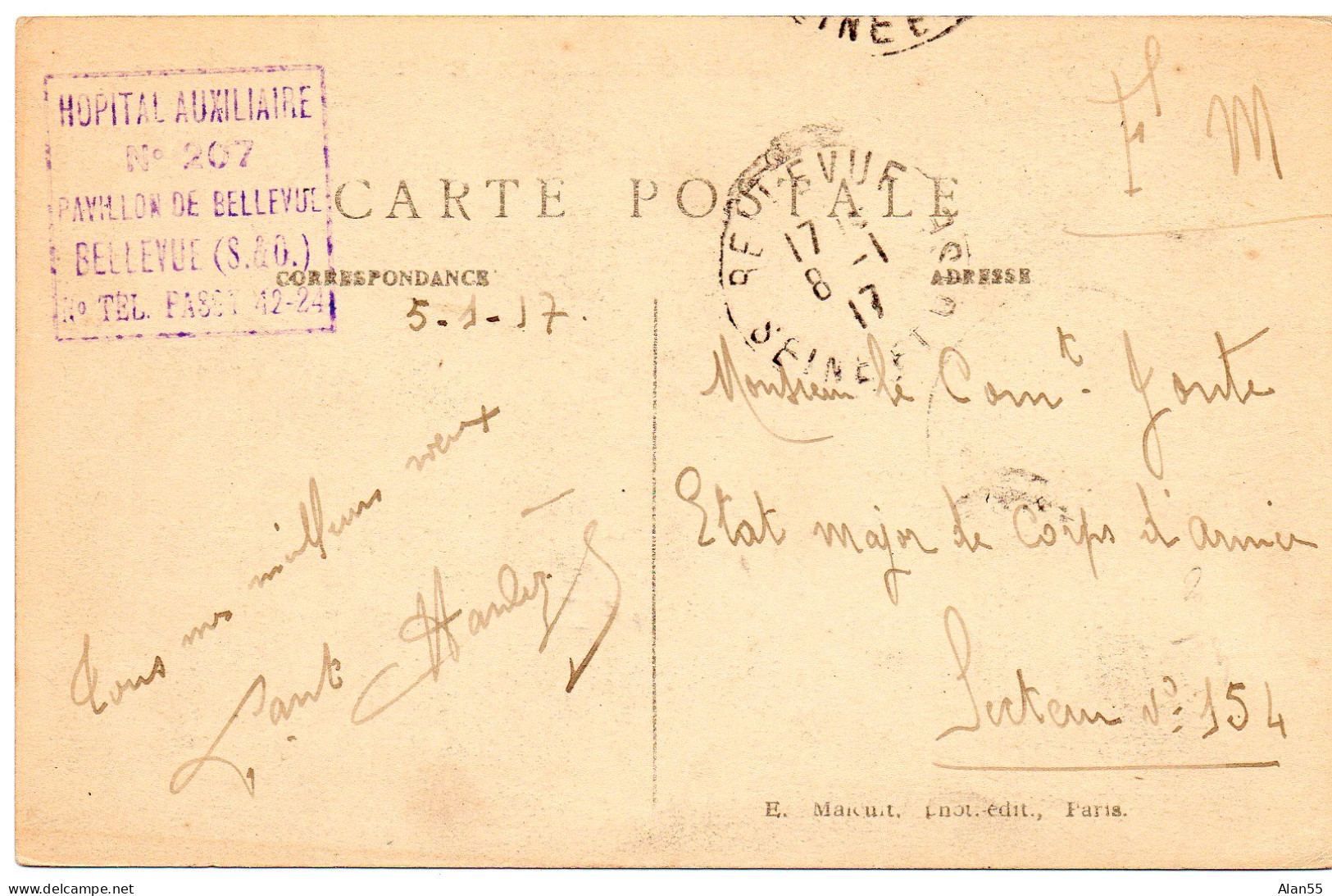 1917. "HOPITAL AUXILIAIRE N°207". A.D.F. (.PHOTO).BELLEVUE -MEUDON (SEINE ET OISE) - WW1 (I Guerra Mundial)