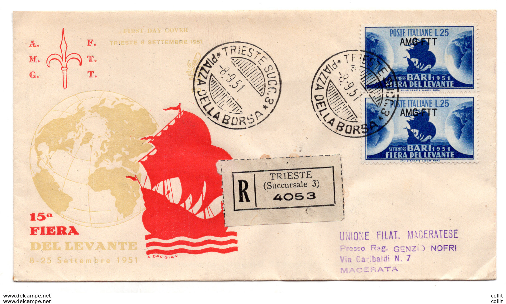 Bari ' 51 Coppia  Su FDC Venezia Racc. - Storia Postale