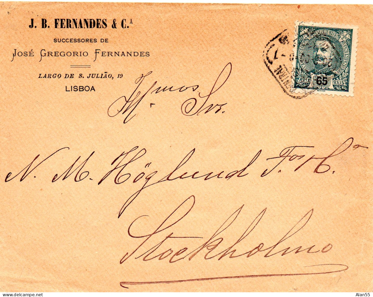 PORTUGAL.1909.  LETTRE POUR STOCKHOLM (SUEDE) - Covers & Documents