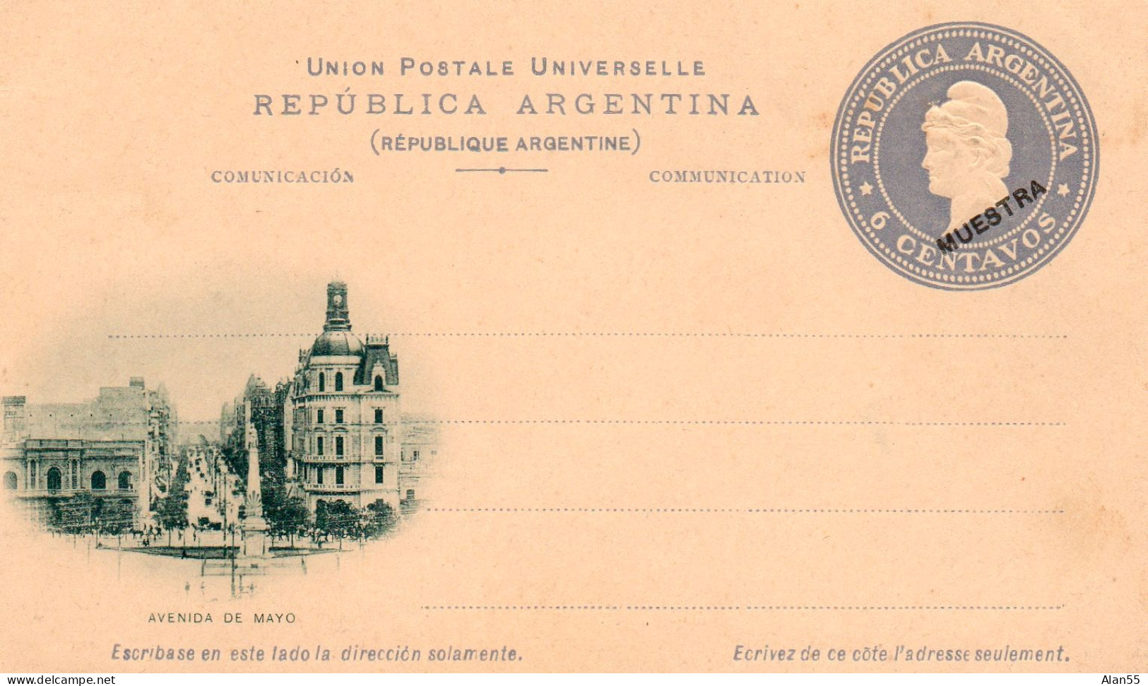 ARGENTINE.1896. 6 CENTAVOS SURCHARGE "MUESTRA". ENTIER POSTAL NEUF - Interi Postali