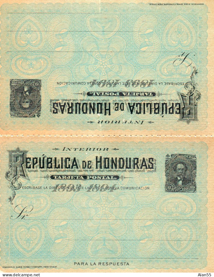 HONDURAS.1893.  TROIS ENTIERS POSTAUX NEUF... AVEC REPONSE PAYEE... - Honduras