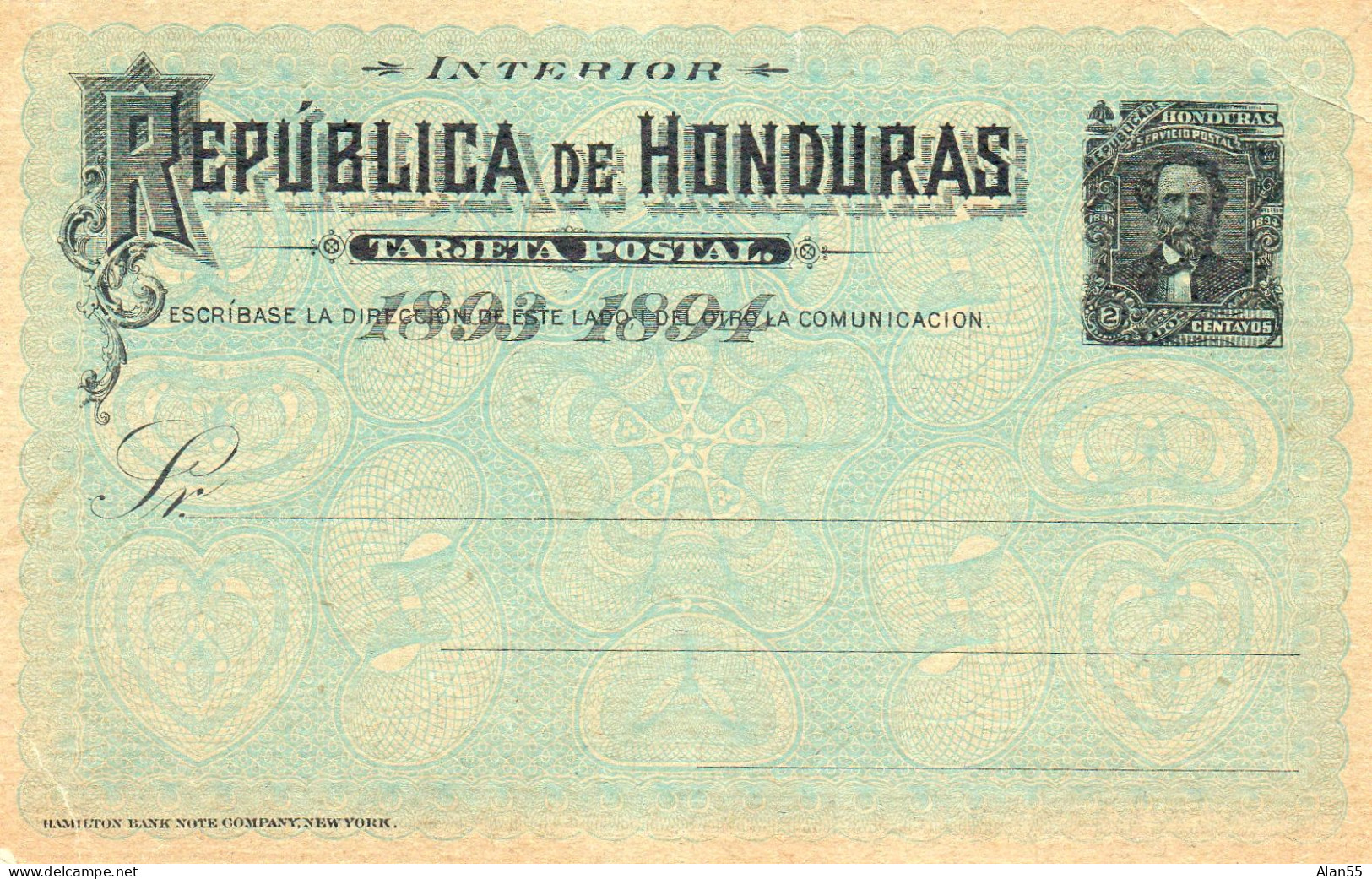 HONDURAS.1893.  TROIS ENTIERS POSTAUX NEUF... AVEC REPONSE PAYEE... - Honduras