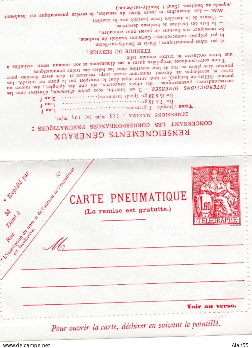 FRANCE.1960-1981.ENTIERS. 6 CARTES PNEUMATIQUES  NEUVES (DONT 2 Vendues Avec COMPLEMENT D'AFFRANCHISSEMENT). - Pneumatic Post
