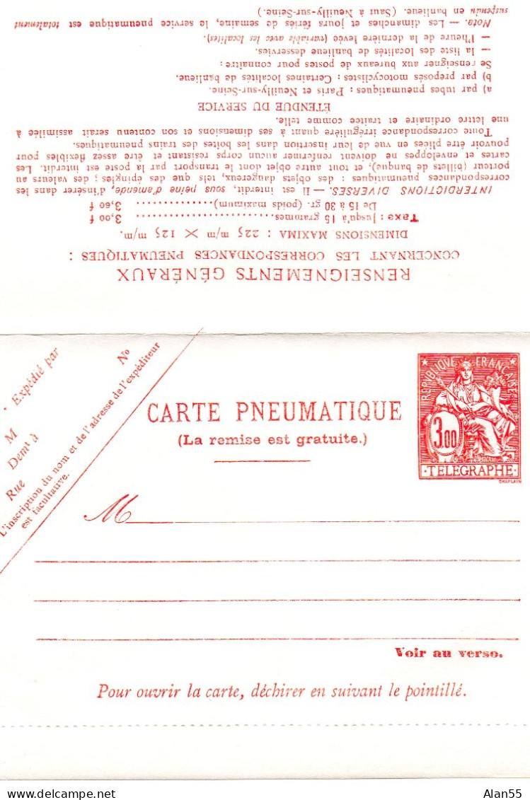 FRANCE.1960-1981.ENTIERS. 6 CARTES PNEUMATIQUES  NEUVES (DONT 2 Vendues Avec COMPLEMENT D'AFFRANCHISSEMENT). - Pneumatische Post
