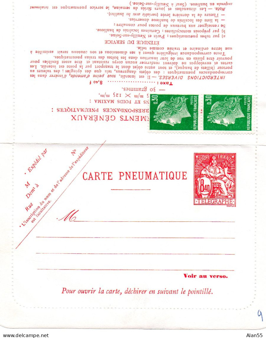 FRANCE.1960-1981.ENTIERS. 6 CARTES PNEUMATIQUES  NEUVES (DONT 2 Vendues Avec COMPLEMENT D'AFFRANCHISSEMENT). - Pneumatiques