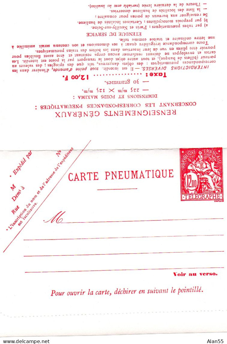 FRANCE.1960-1981.ENTIERS. 6 CARTES PNEUMATIQUES  NEUVES (DONT 2 Vendues Avec COMPLEMENT D'AFFRANCHISSEMENT). - Pneumatici