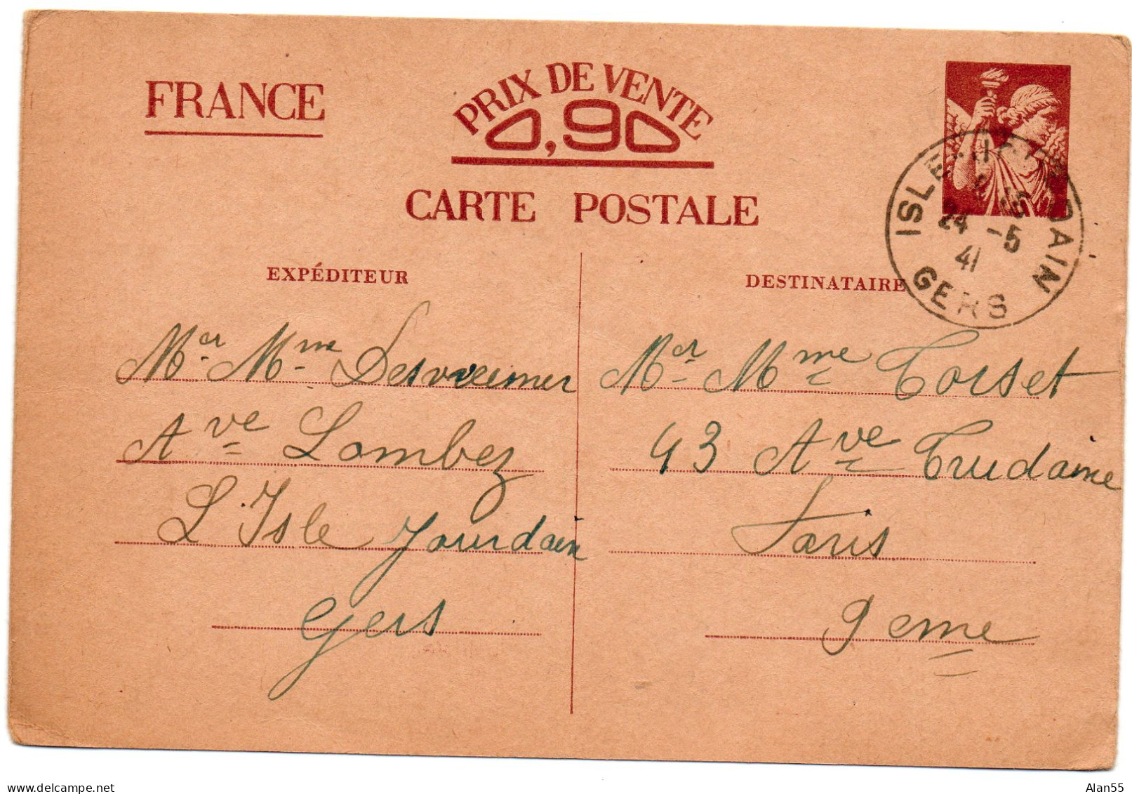 FRANCE.1941-1942. ONZE (11)  ENTIERS POSTAUX.  TYPES IRIS ET PETAIN. - Lots Et Collections : Entiers Et PAP
