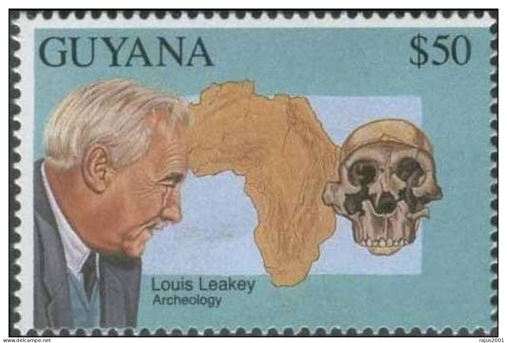 Louis Leakey, Archeology, Map, Skull, Human Evolution In Africa, Pre History, MNH Guyana - Archéologie