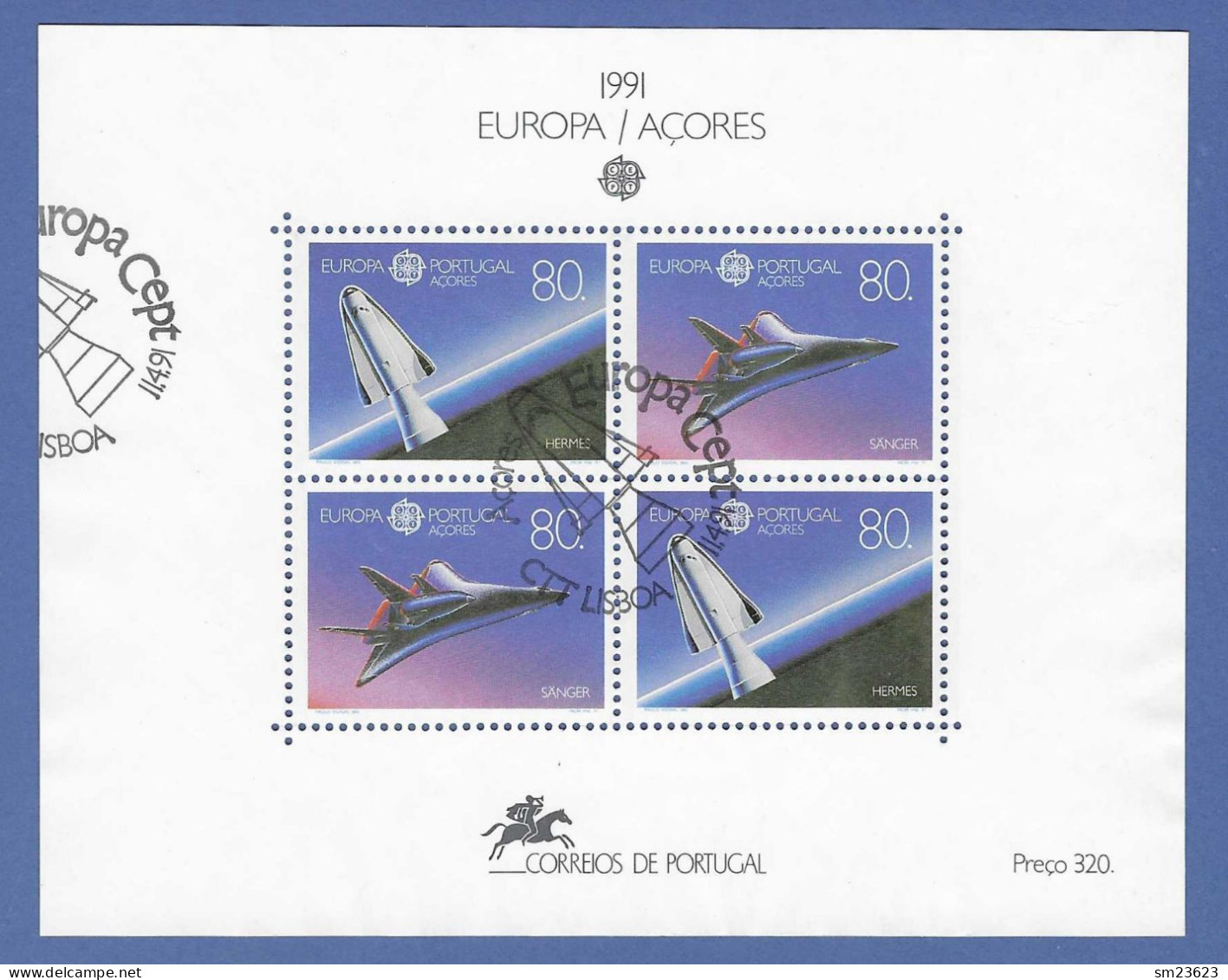 Portugal / Azoren 1991  Mi.Nr. Block 12 (415/416) , EUROPA CEPT Europäische Weltraumfahrt - Gestempelt / Fine Used / (o) - 1991