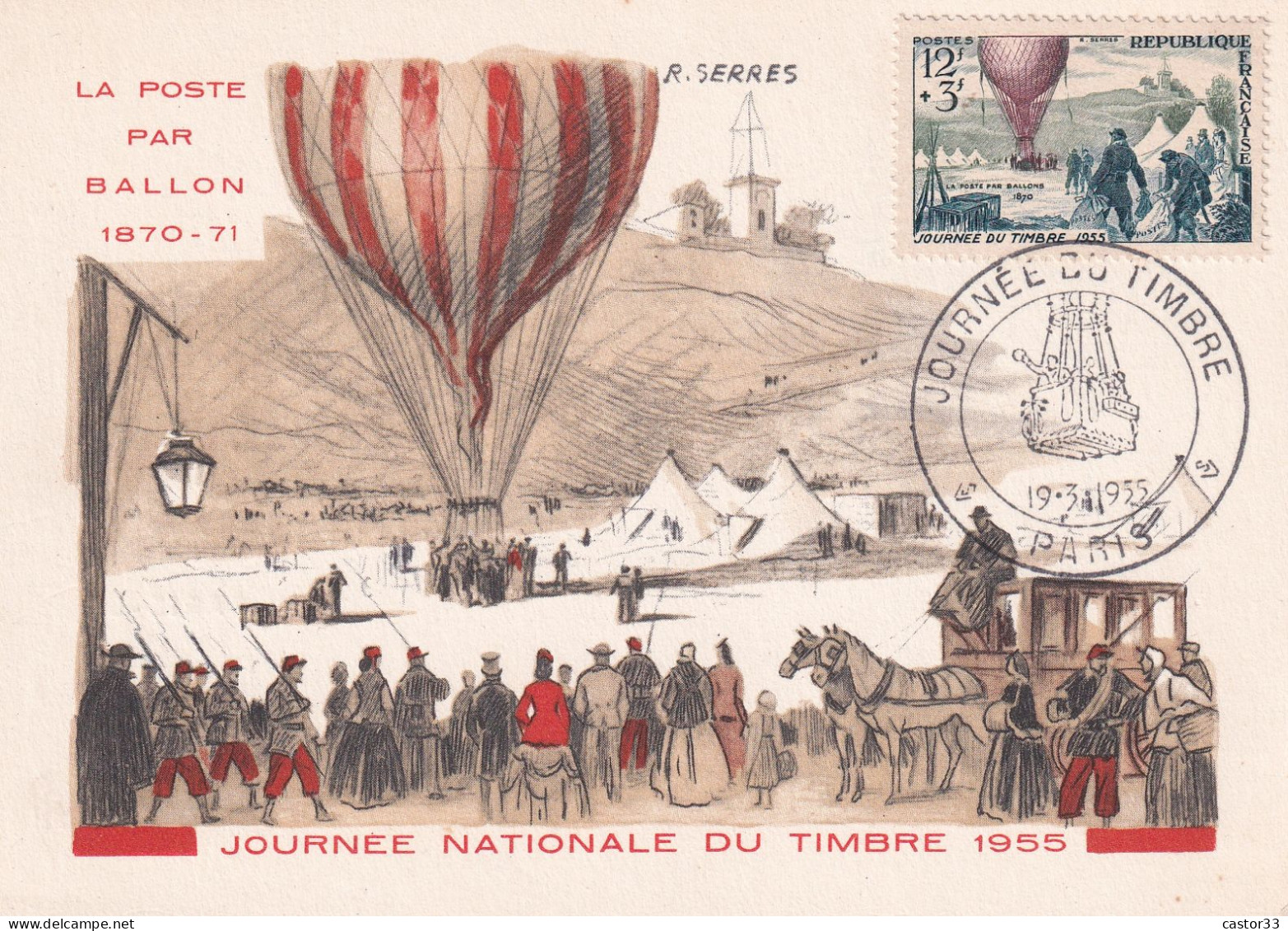 Journée Du Timbre 1955, La Poste Par Ballon 1870-71 - Giornata Del Francobollo