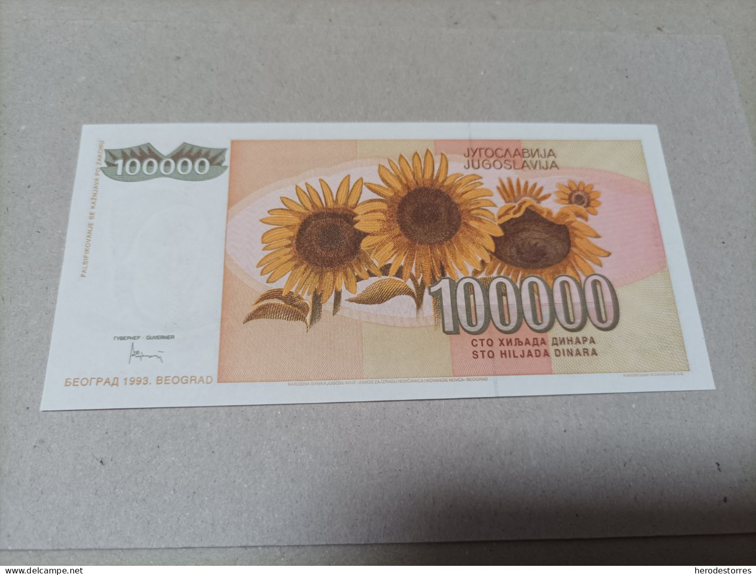 Billete Yugoslavia 100000 Dinares, Año 1993, Serie AA, UNC - Jugoslavia