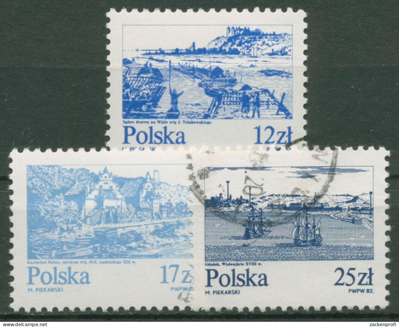 Polen 1982 Flüsse Die Weichsel Schiffe 2833/35 Gestempelt - Gebruikt