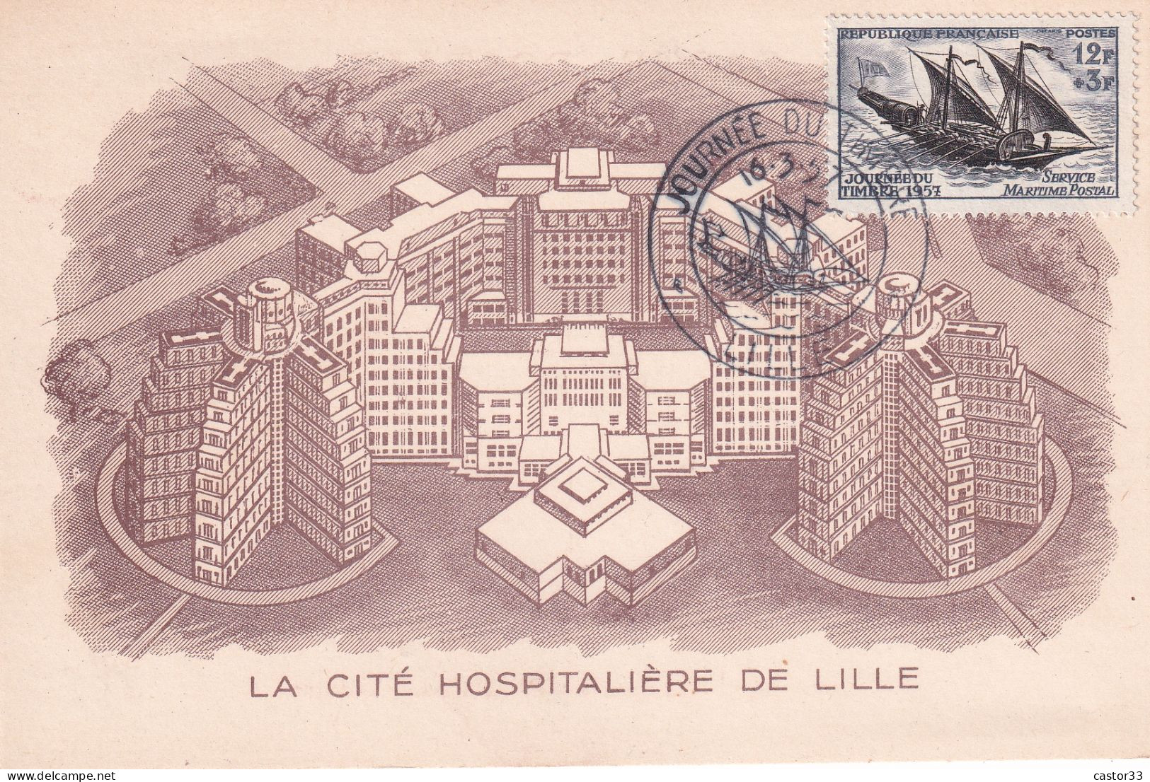 Journée Du Timbre 1957, Service Maritime Poste (Cité Hospitalière De Lille) - Tag Der Briefmarke