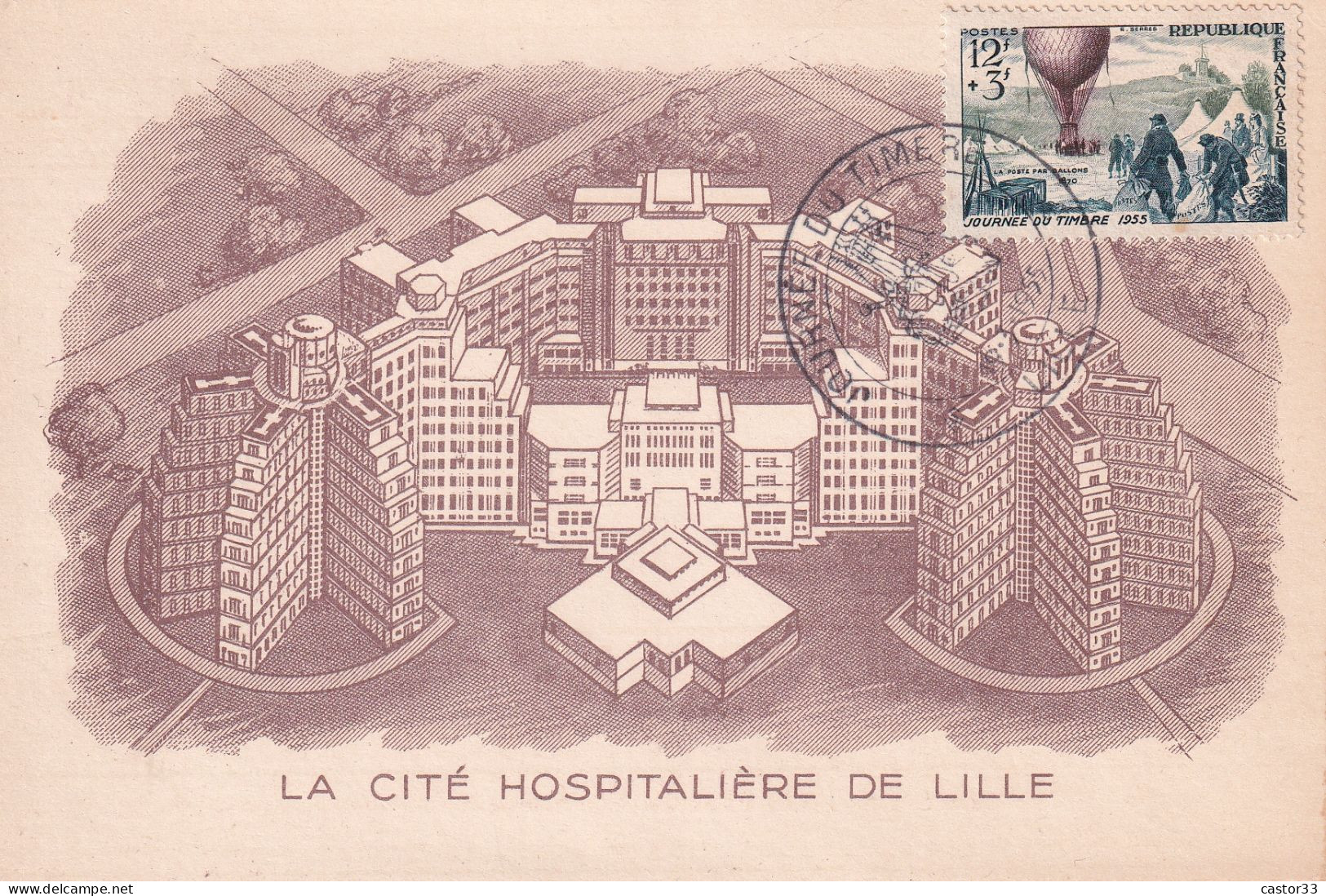 Journée Du Timbre 1957, La Poste Par Ballon (Cité Hospitalière De Lille) - Giornata Del Francobollo