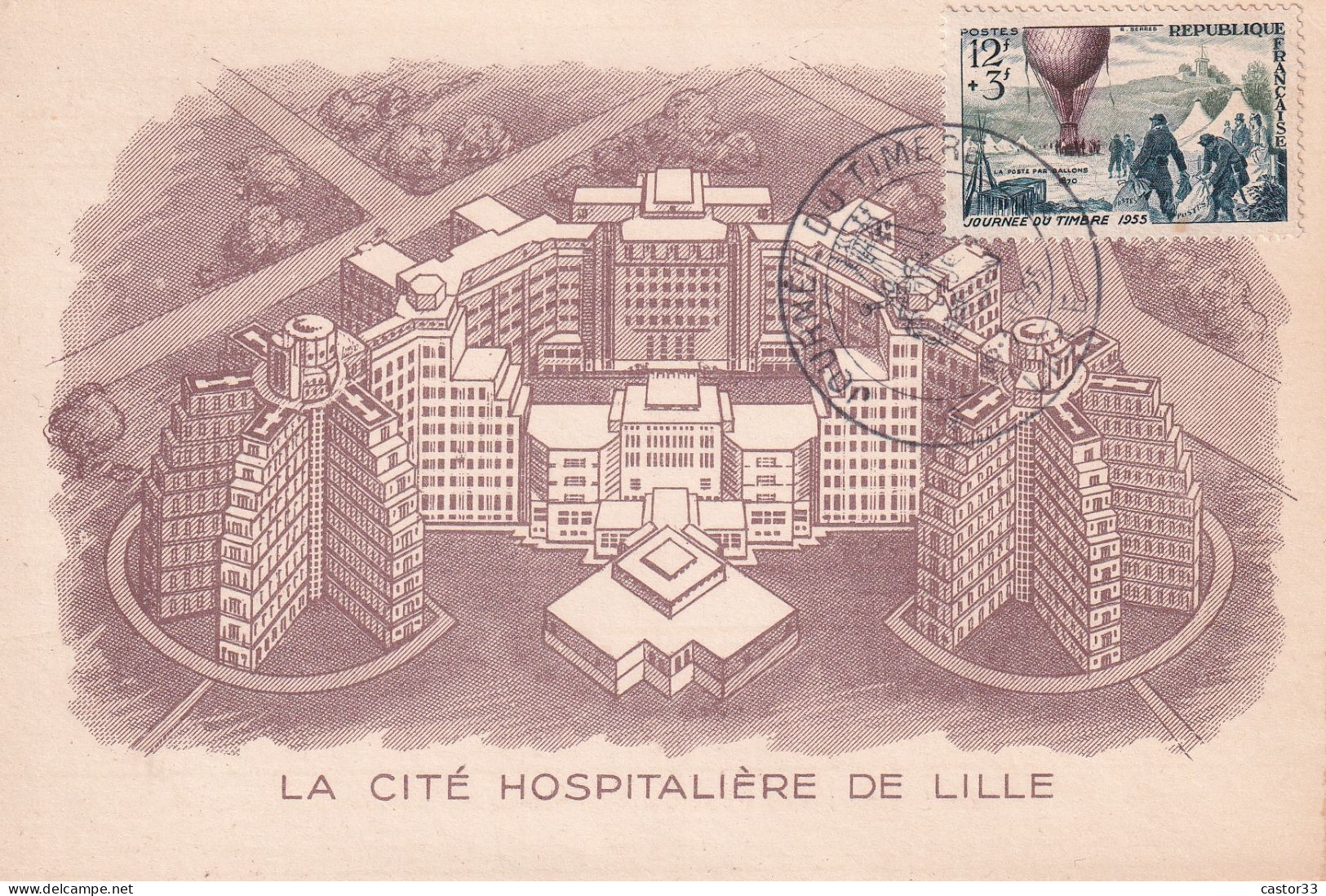 Journée Du Timbre 1957, La Poste Par Ballon (Cité Hospitalière De Lille) - Tag Der Briefmarke