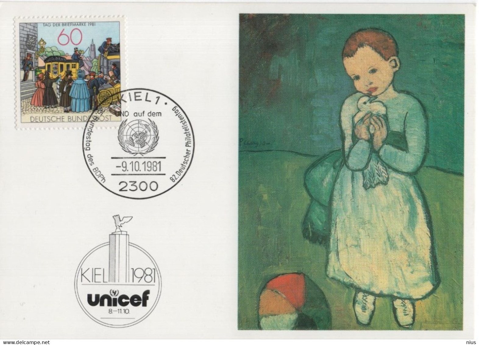 Germany Deutschland 1981 Maximum Card, Tag Der Briefmarke, Stamp Day, Pablo Picasso, Spain Spanien, Canceled In Kiel - 1981-2000