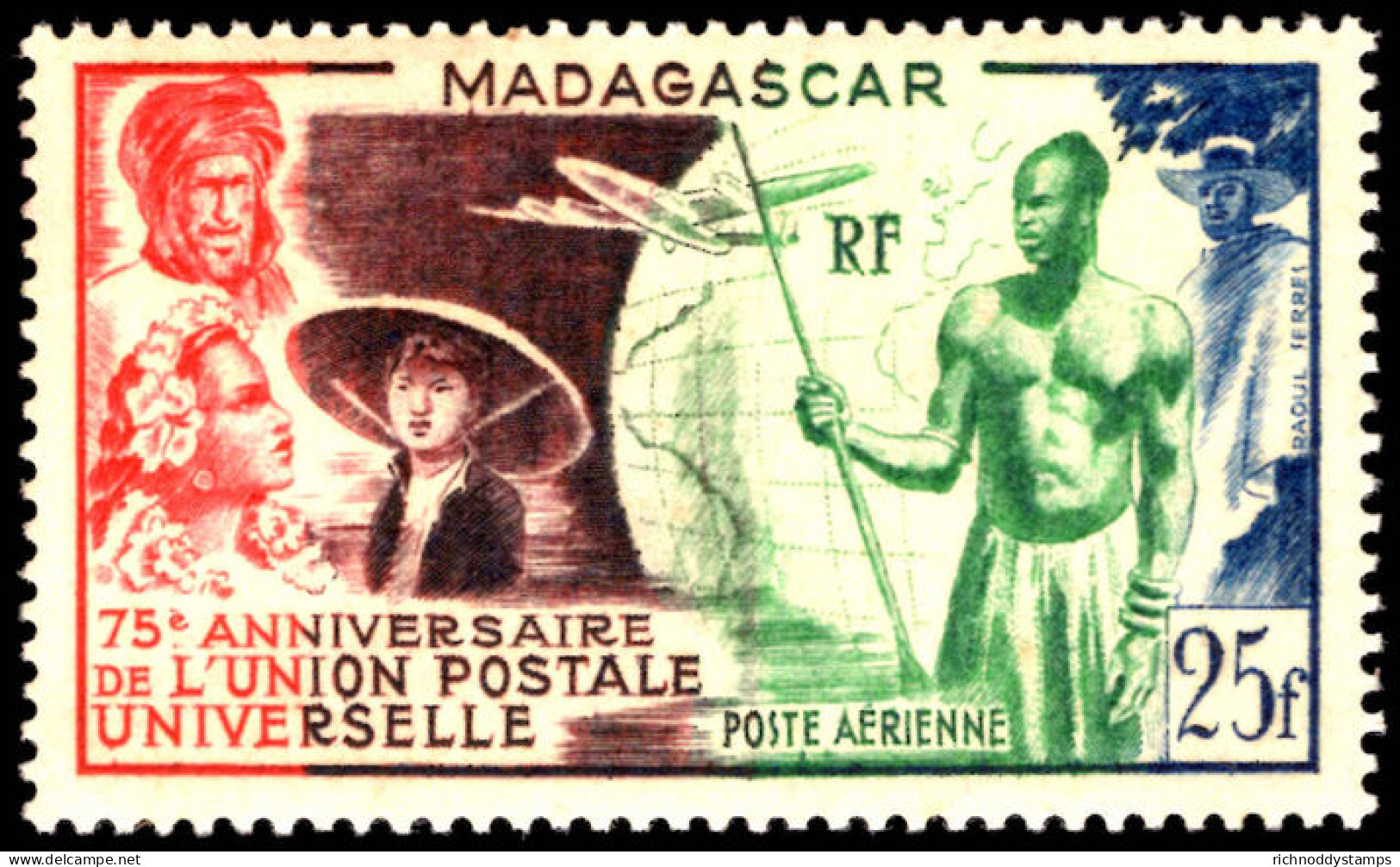 Madagascar 1949 75th Anniversary Of UPU Lightly Mounted Mint. - Ungebraucht