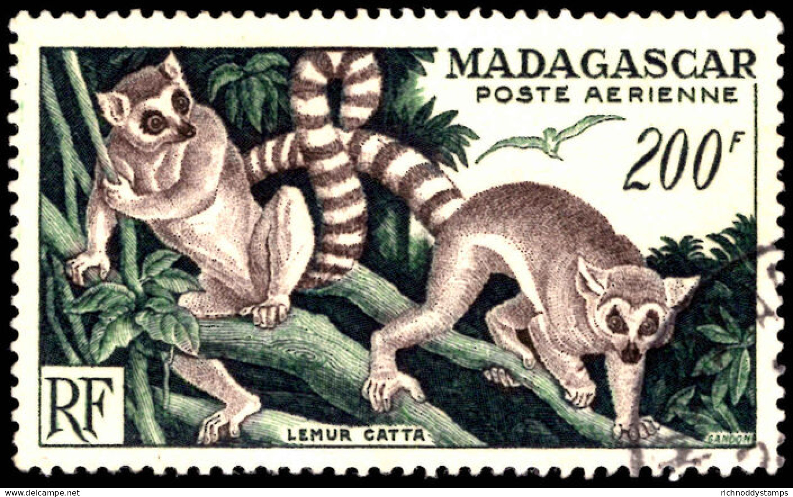 Madagascar 1952 200f Ring-tailed Lemurs Fine Used. - Gebruikt