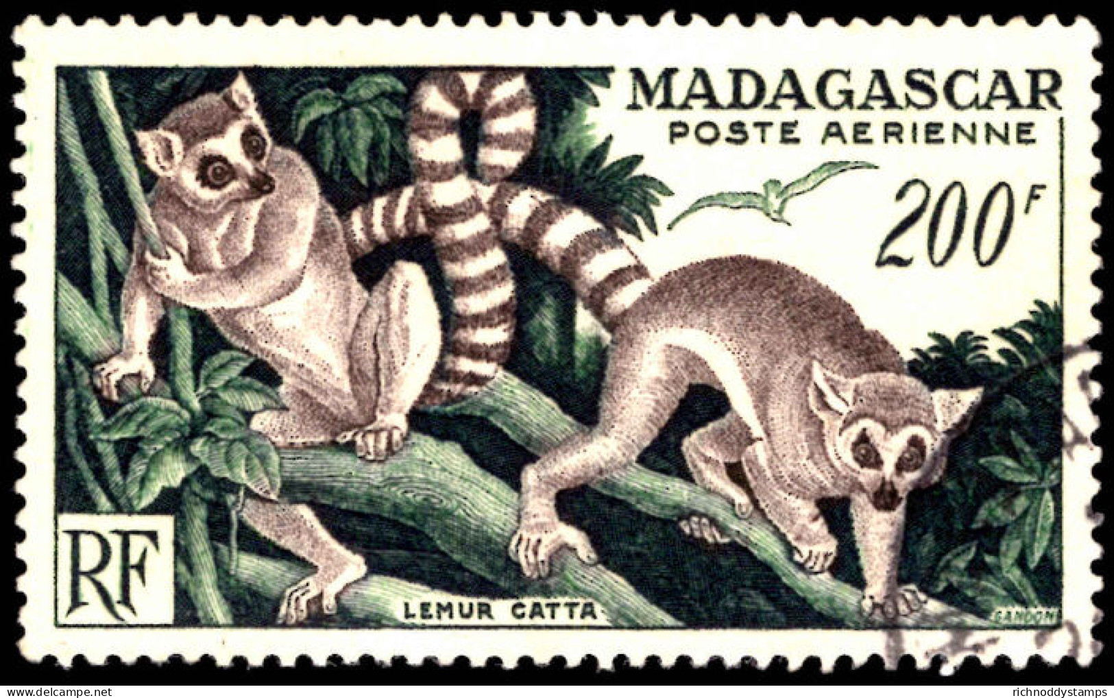 Madagascar 1952 200f Ring-tailed Lemurs Fine Used. - Used Stamps