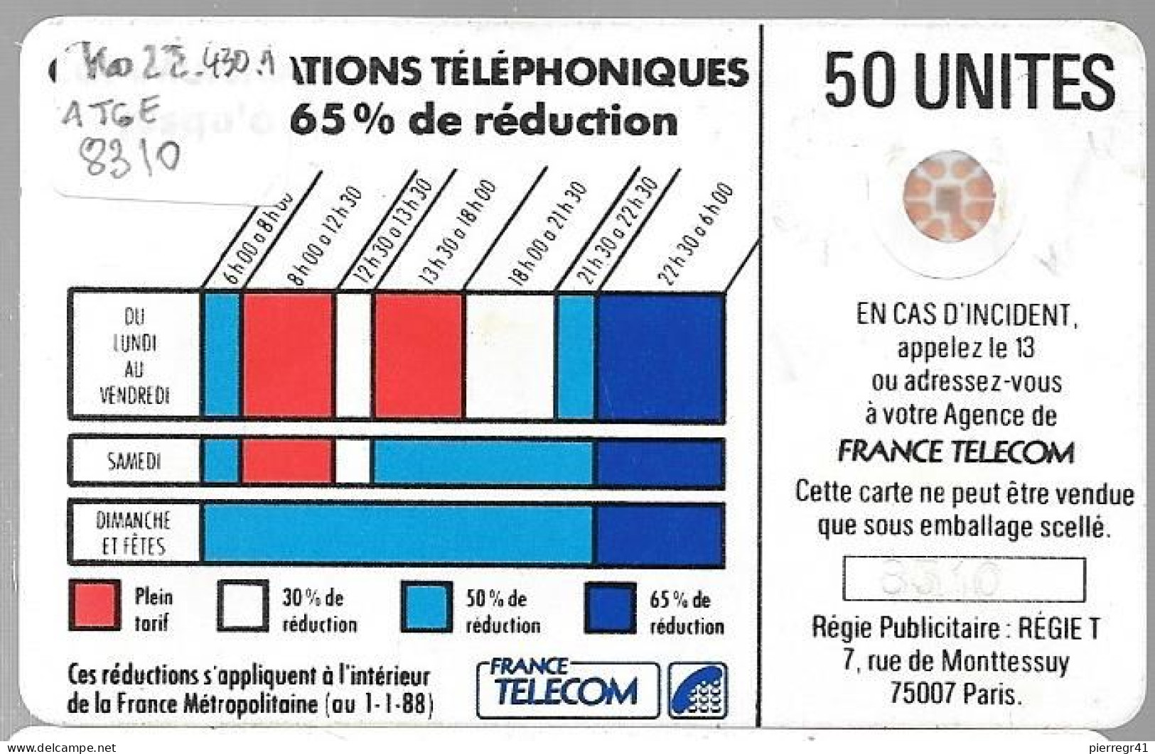 CARTE-PUB-Ko22.430.1-50U-SC4Ob-S/E-R°V° Sérigraphie -Puce7-CORDON BLEU TRAME-Cour Evidée-N°4TGE 8310/Util-TBE- - Cordons'