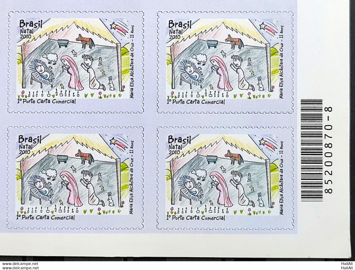 C 3050 Brazil Stamp Religion Christmas 2010 Block Of 4 Bar Code - Nuovi