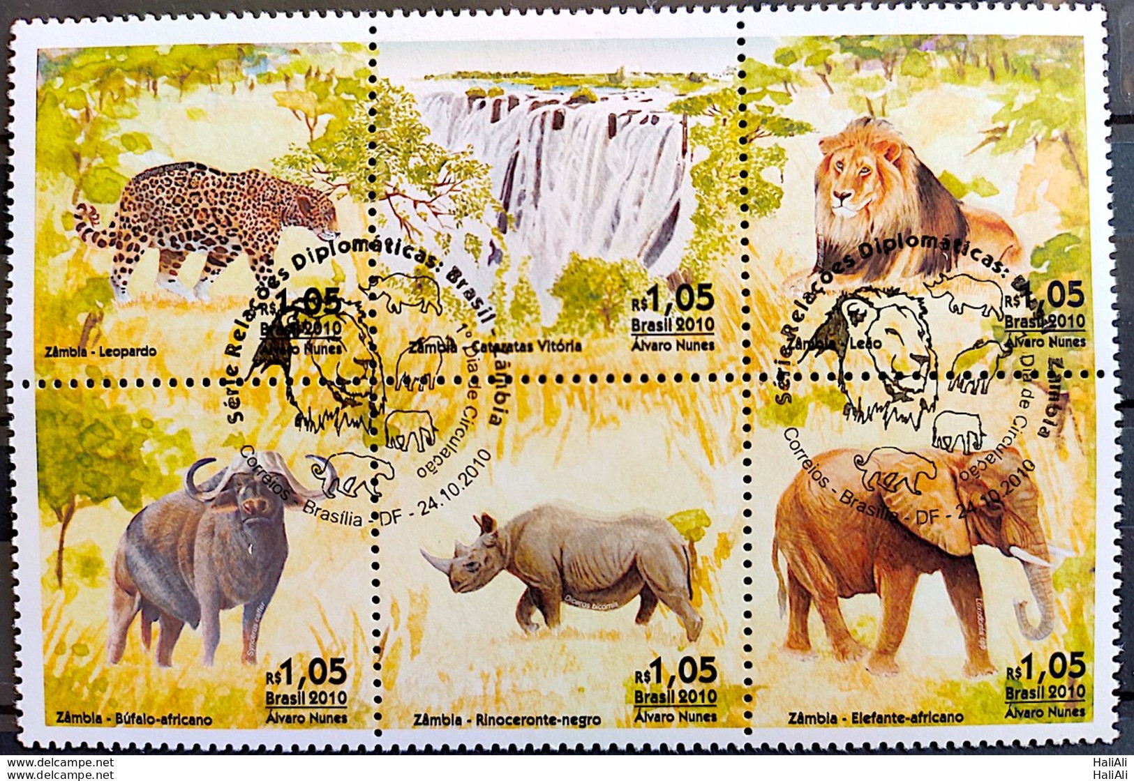 C 3053 Brazil Stamp Diplomatic Relations Zambia Elephant Lion Rhinoceros 2010 CBC Brasília - Nuevos