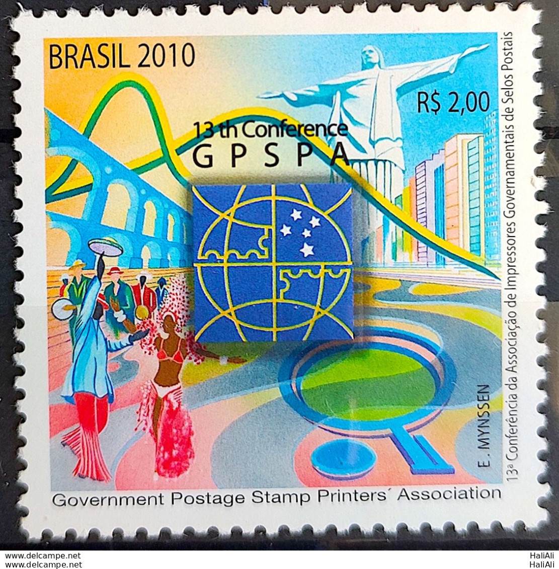 C 3035 Brazil Stamp Conference Printers Brazil Postcard Stamps GPSPA Samba Christ The Redeemer 2010 - Ungebraucht