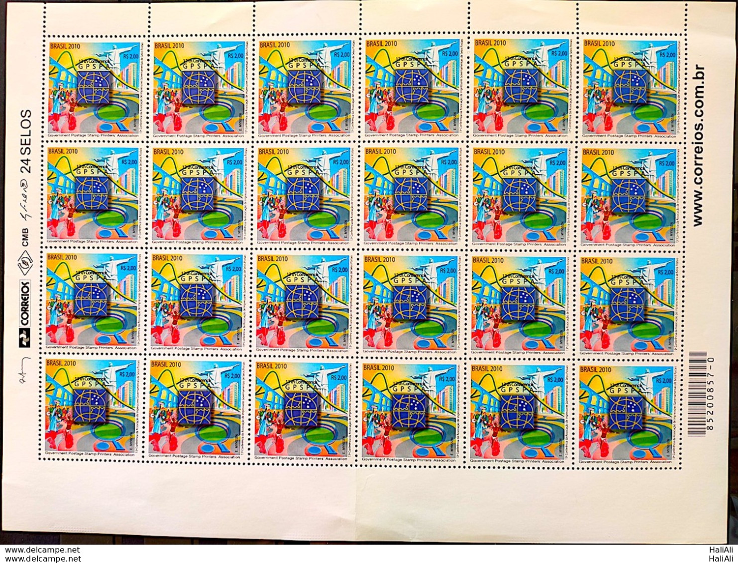 C 3035 Brazil Stamp Conference Printers Brazil Postcard Stamps GPSPA Samba Christ The Redeemer 2010 Sheet - Unused Stamps