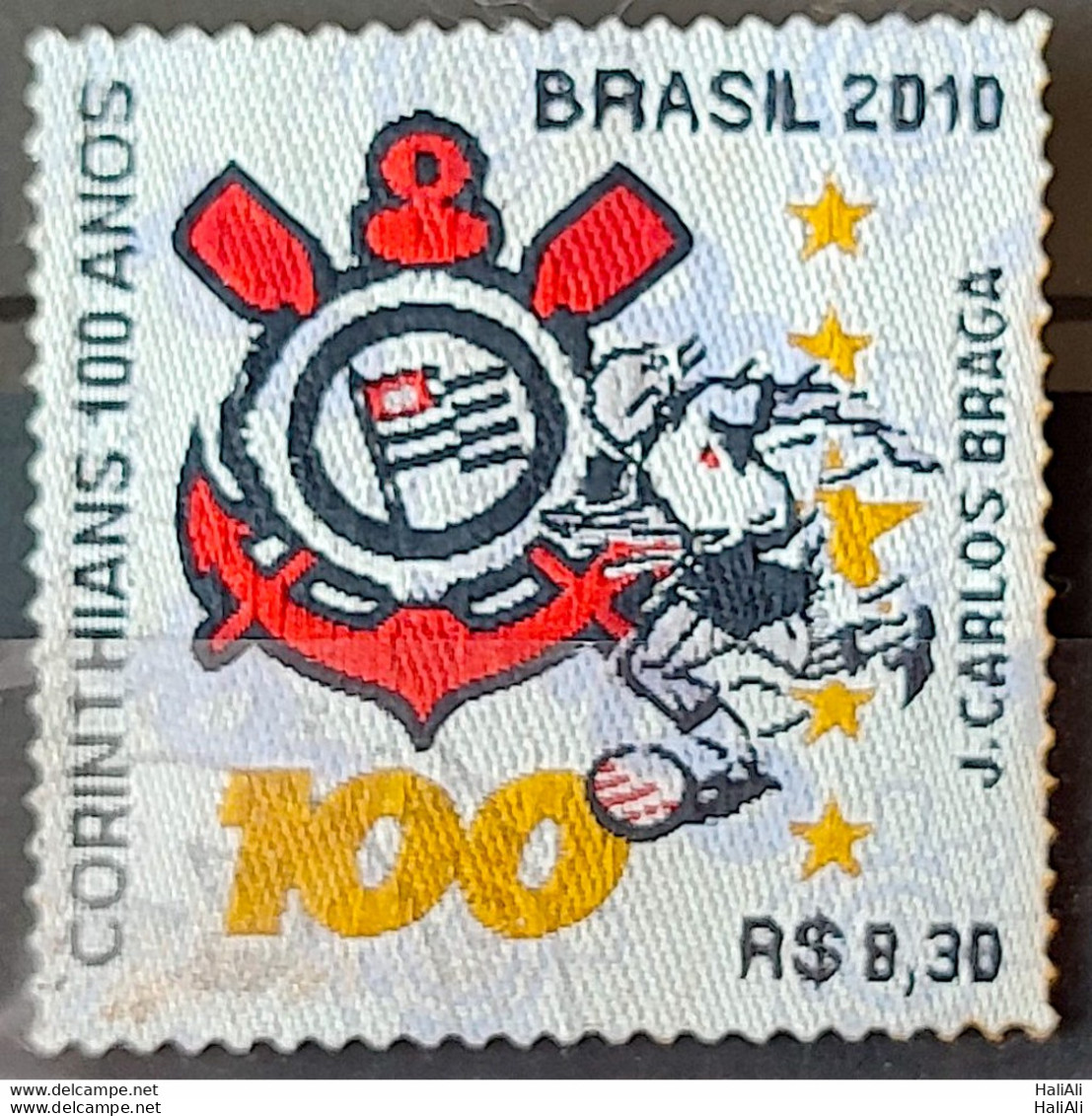 C 3028 Brazil Stamp 100 Years Of Corinthians Footaball Fabric Stamp 2010 Circulated 1 - Usati