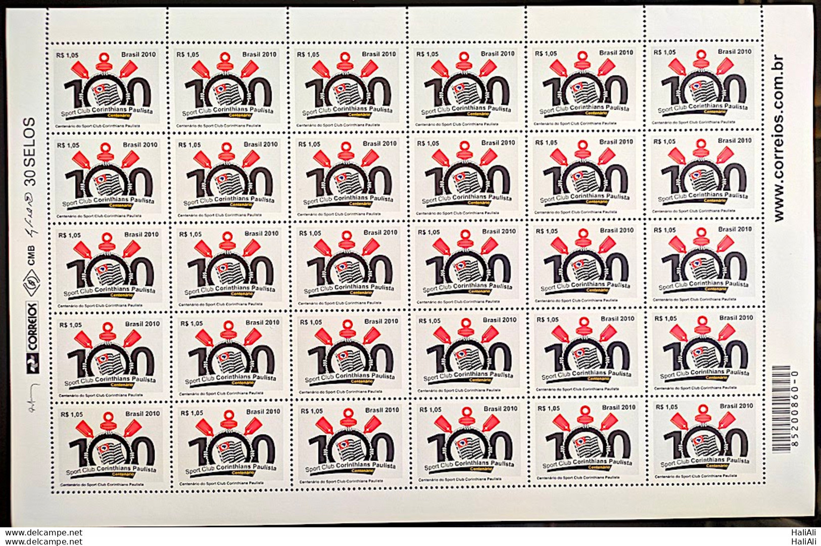 C 3027 Brazil Stamp Corinthians Football 2010 Sheet - Ongebruikt