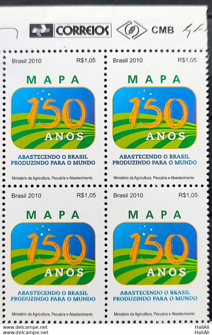 C 3002 Brazil Stamp 150 Years Ministry Of Agriculture And Livestock 2010 Block Of 4 Vignette Correios - Unused Stamps