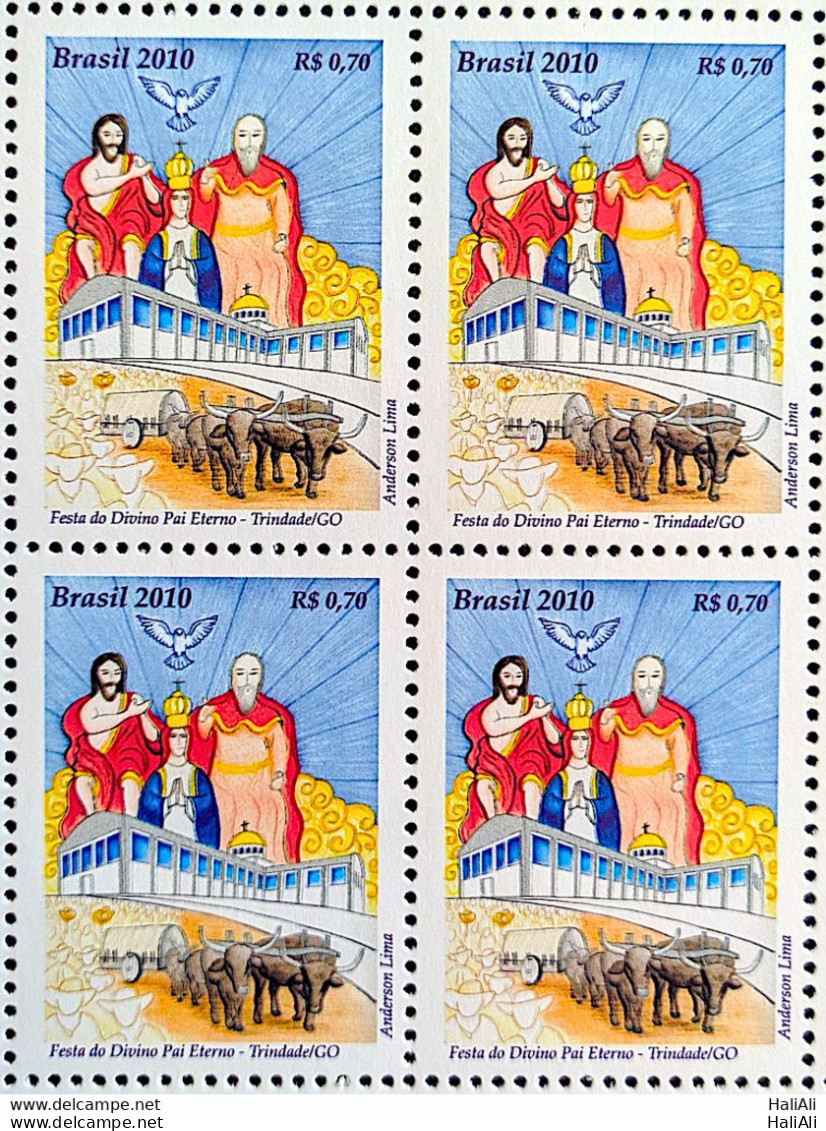 C 2980 Brazil Stamp Divine Feast Eternal Father Trinity Goias Church Cow Religion 2010 Block Of 4 - Ongebruikt