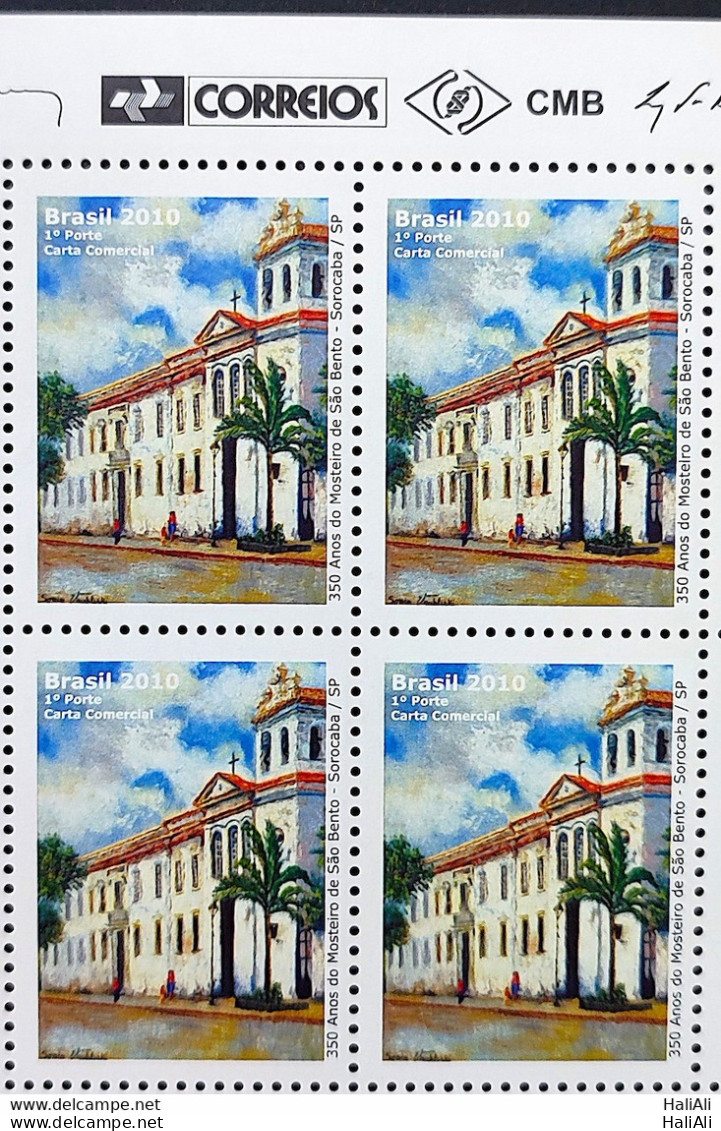 C 2961 Brazil Stamp Monastery Of Sao Bento Sorocaba Church Religion 2010 Block Of 4 Vignette Correios - Unused Stamps