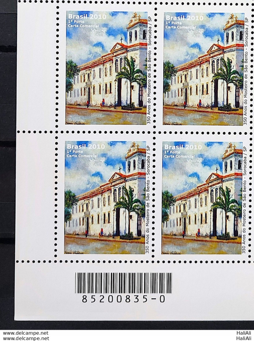 C 2961 Brazil Stamp Monastery Of Sao Bento Sorocaba Church Religion 2010 Block Of 4 Barcode - Unused Stamps