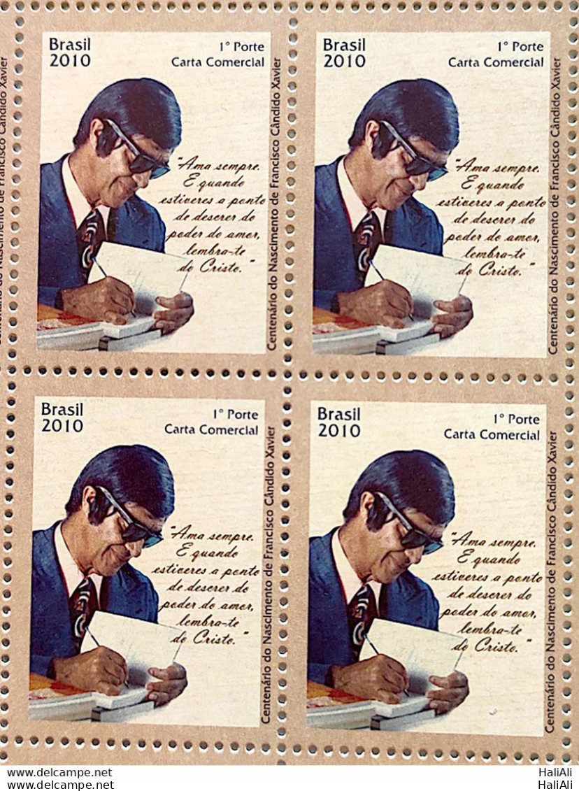 C 2954 Brazil Stamp Chico Xavier Spiritism Religion 2010 Block Of 4 - Neufs