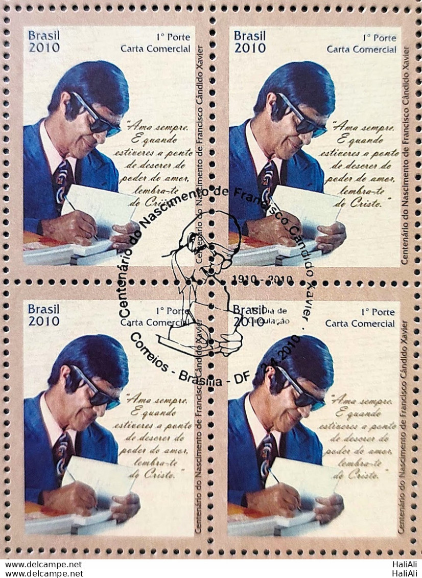 C 2954 Brazil Stamp Chico Xavier Spiritism Religion 2010 Block Of 4 CBC DF - Nuevos