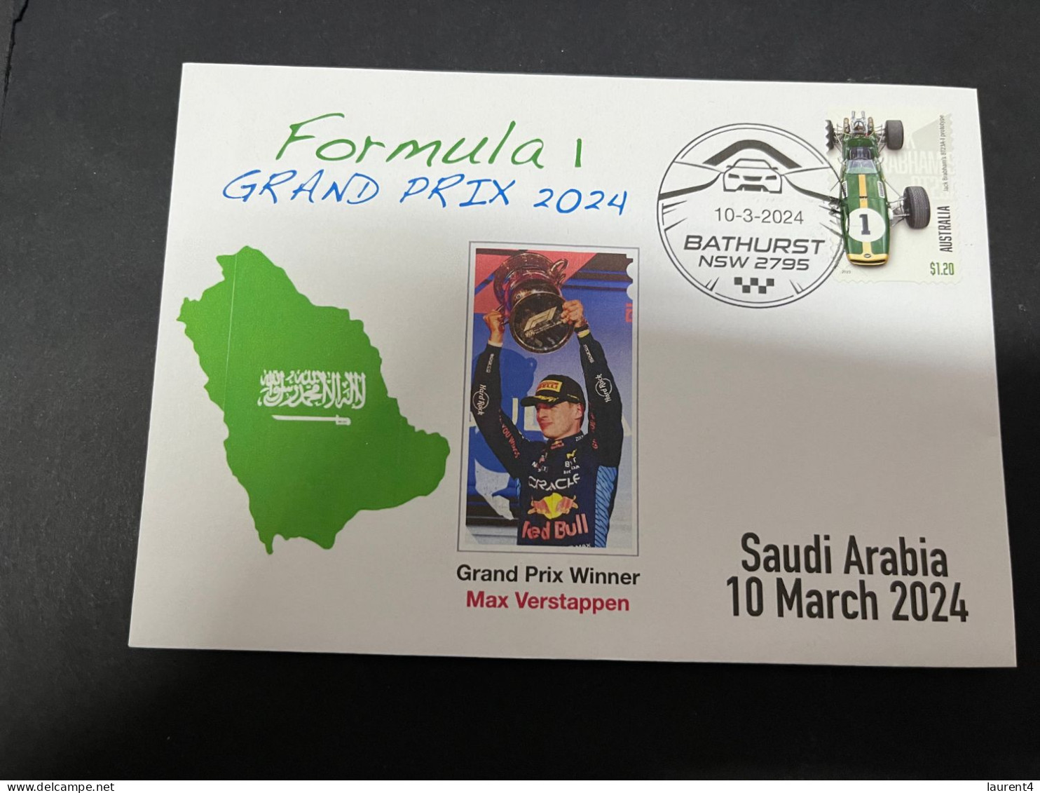 15-3-2024 (3 Y 7) Formula One - 2024 Saudi Arabia Grand Prix - Winner Max Verstappen (10 March 2024) Formula 1 Stamp - Automovilismo
