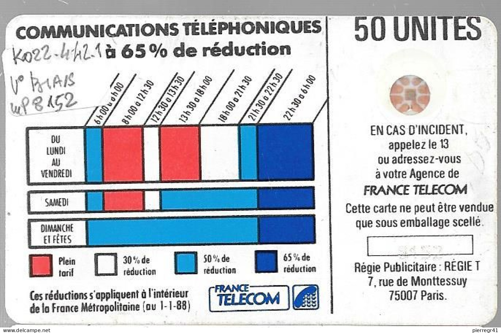 CARTE-PUB-Ko22.442.1-50U-SC4Ob-S/E-R°V° Sérigr -Puce7-CORDON BLEU Tramé-Cour Evidée-V° Biais-8152 - Cordons'