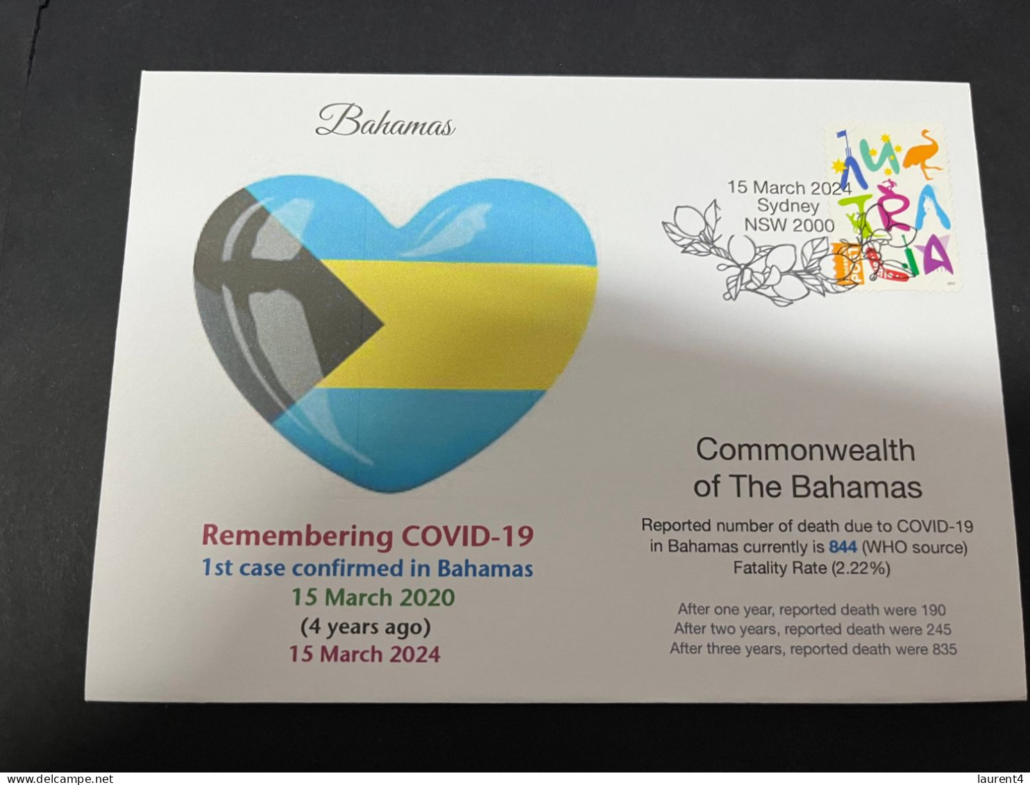 15-3-2024 (3 Y 7) COVID-19 4th Anniversary - Bahamas - 15 March 2024 (with OZ Stamp) - Malattie