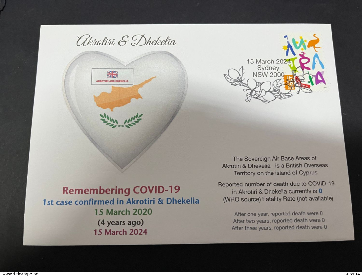 15-3-2024 (3 Y 7) COVID-19 4th Anniversary - Akrotiri (in Cyprus) - 15 March 2024 (with OZ Stamp) - Malattie