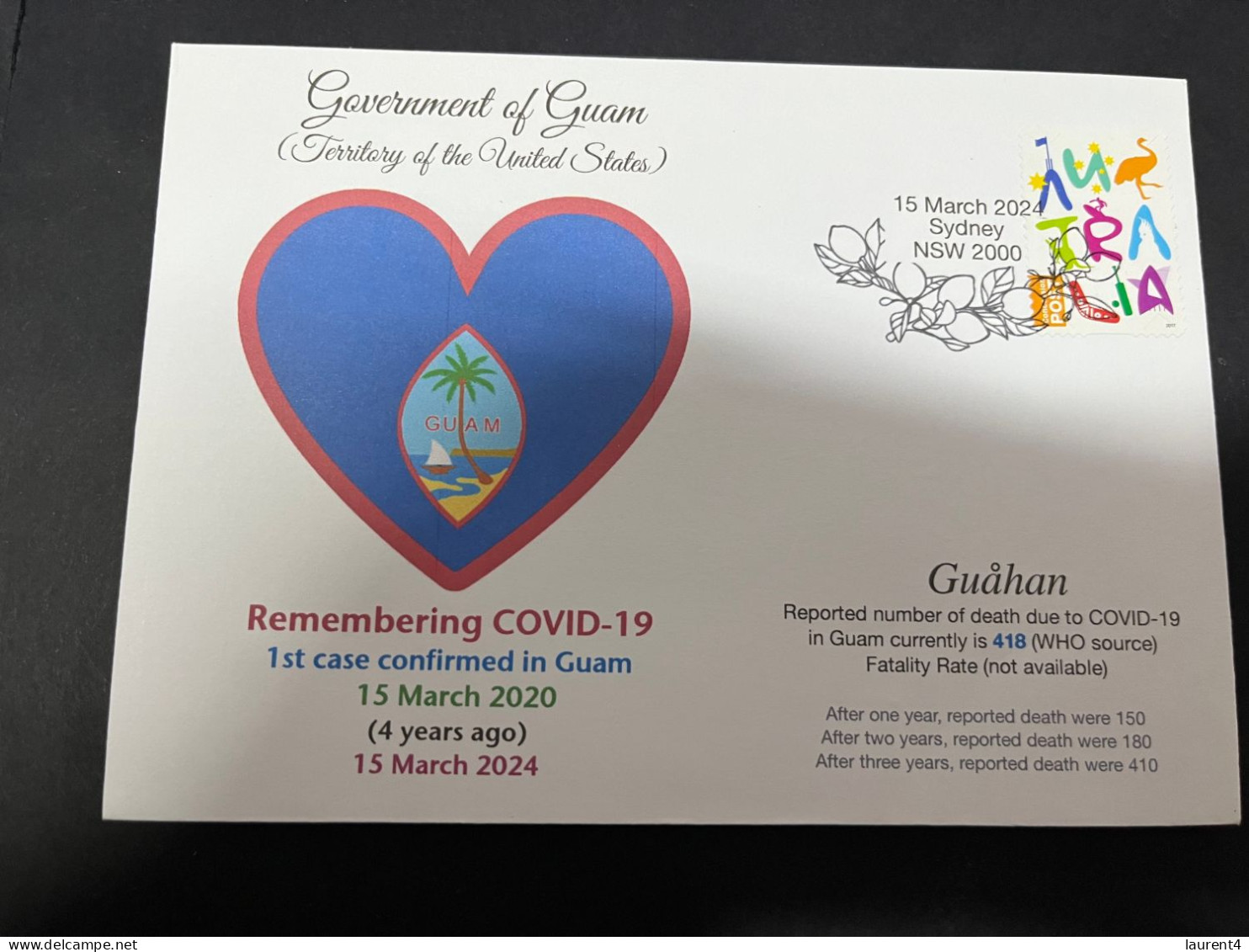 15-3-2024 (3 Y 7) COVID-19 4th Anniversary - Guam Territory - 15 March 2024 (with OZ Stamp) - Malattie