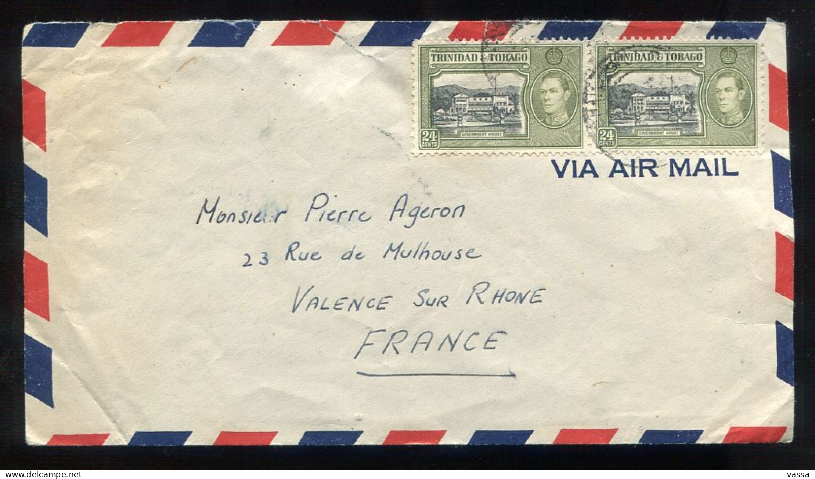 TRINIDAD & TOBAGO .Nice Air Mail Old Cover To France - Trinidad & Tobago (...-1961)