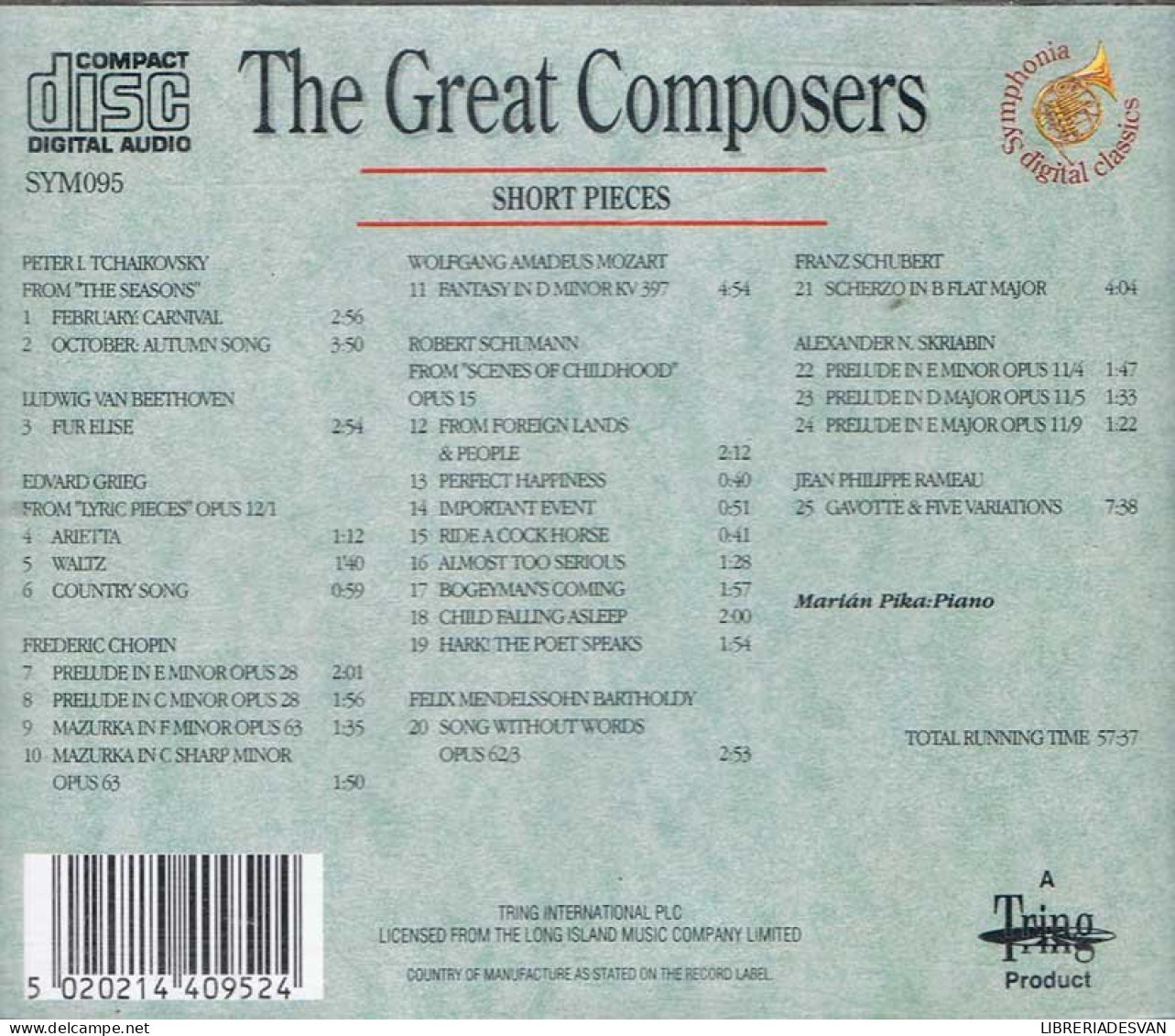 The Great Composers. Short Pieces: Beethoven, Chopin, Schubert. CD - Other & Unclassified