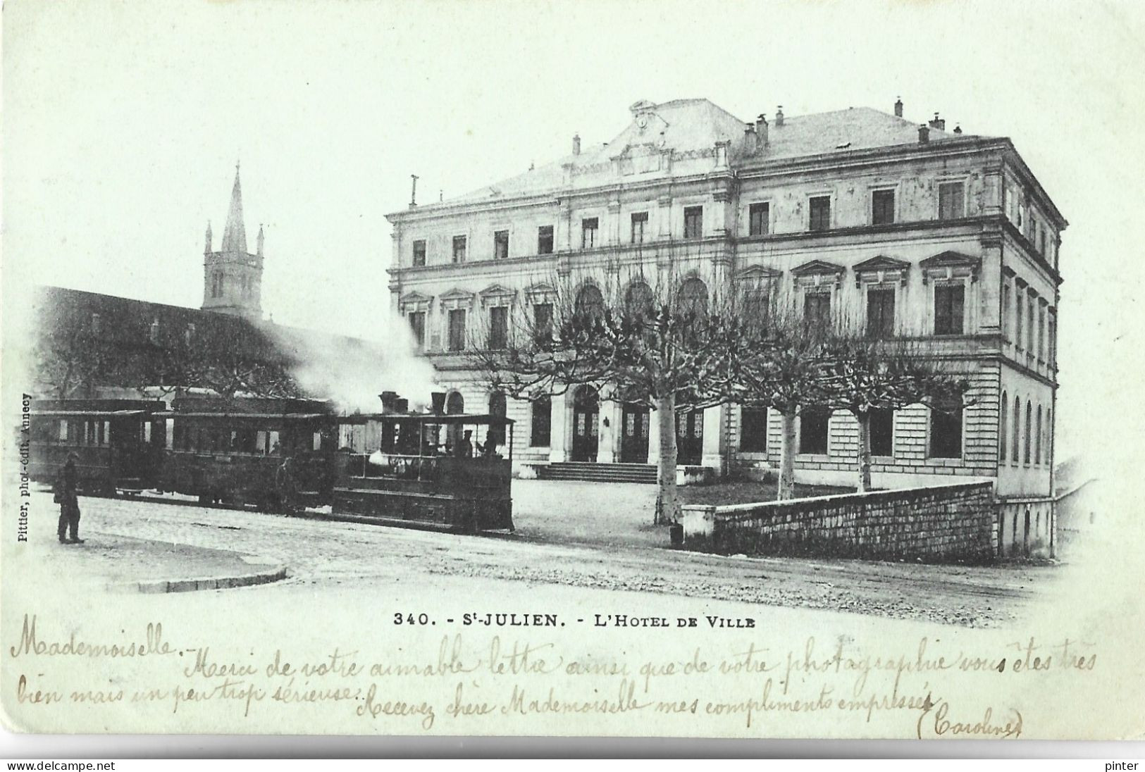 SAINT JULIEN - L'Hôtel De Ville - TRAIN - Carte Voyagée En 1902 - Saint-Julien-en-Genevois