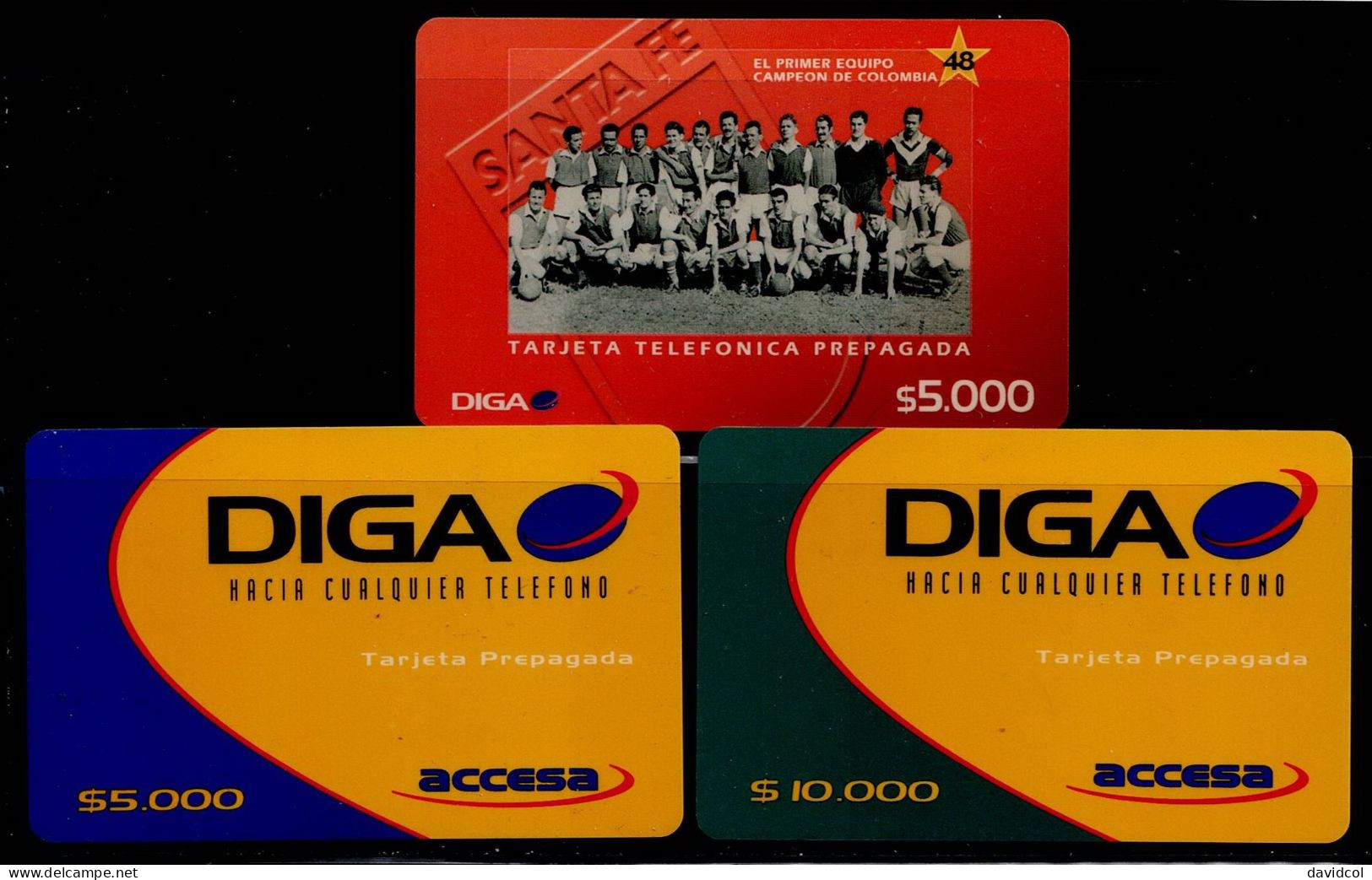 TT20-COLOMBIA PREPAID CARDS - 2000 - USED  - DIGA -SANTA FE BOGOTA'S SOCCER CLUB - $5.000 - $10.000 - Colombia