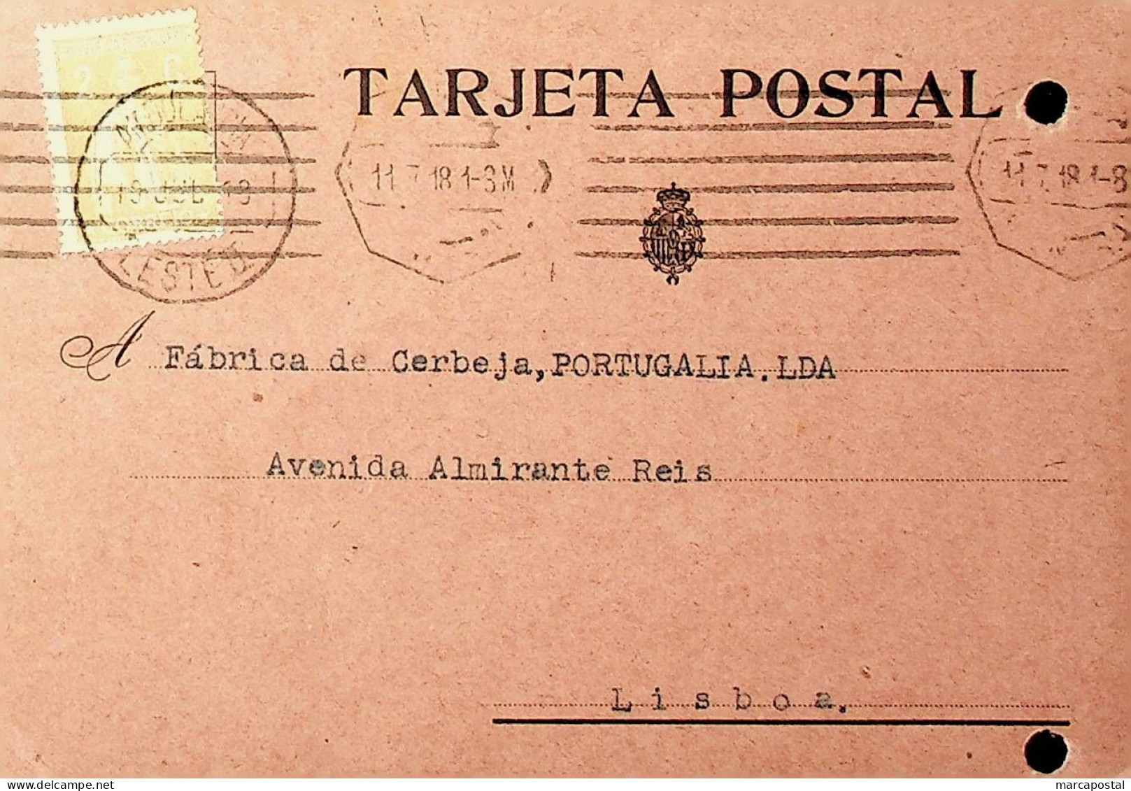 Portugal 1918 Ambulância Postal Leste II - Storia Postale